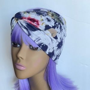 Wide Purple Floral Print Turban Headband, Headwrap